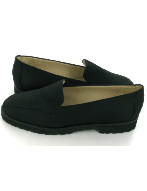 Mocassins CHANEL T 39.5 en toile satinée noire