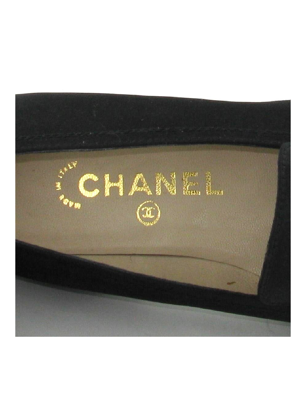 Mocassins CHANEL T 39.5 en toile satinée noire