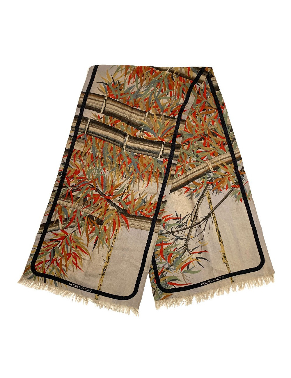HERMES brown bambou stems print scarf