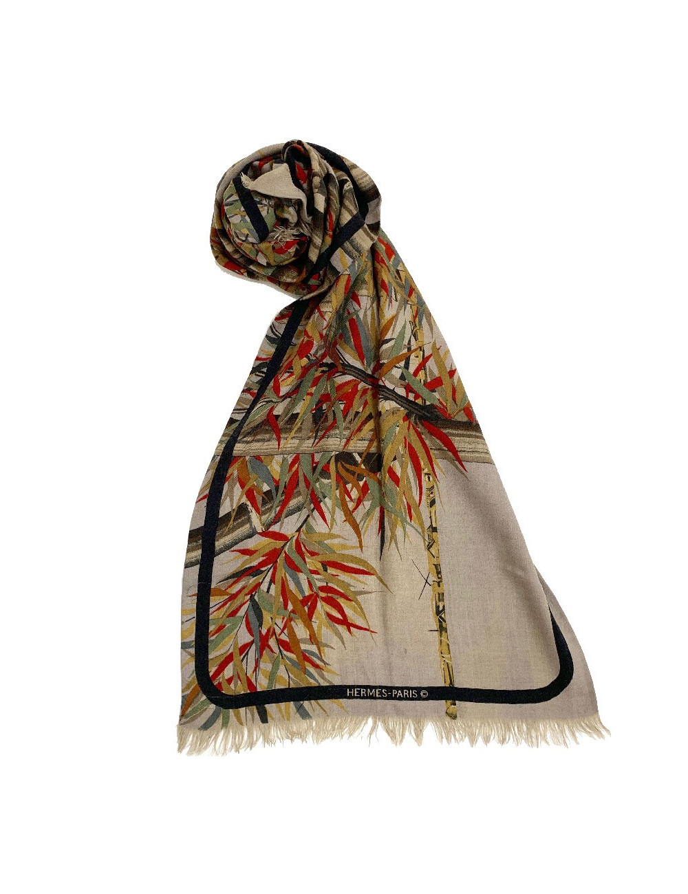 HERMES brown bambou stems print scarf