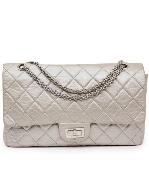 Jumbo CHANEL cuir vieilli argent