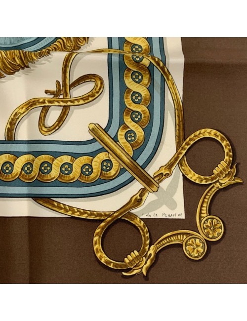 Carré 90 x 90 HERMES soie 100% "Bride de Cour"