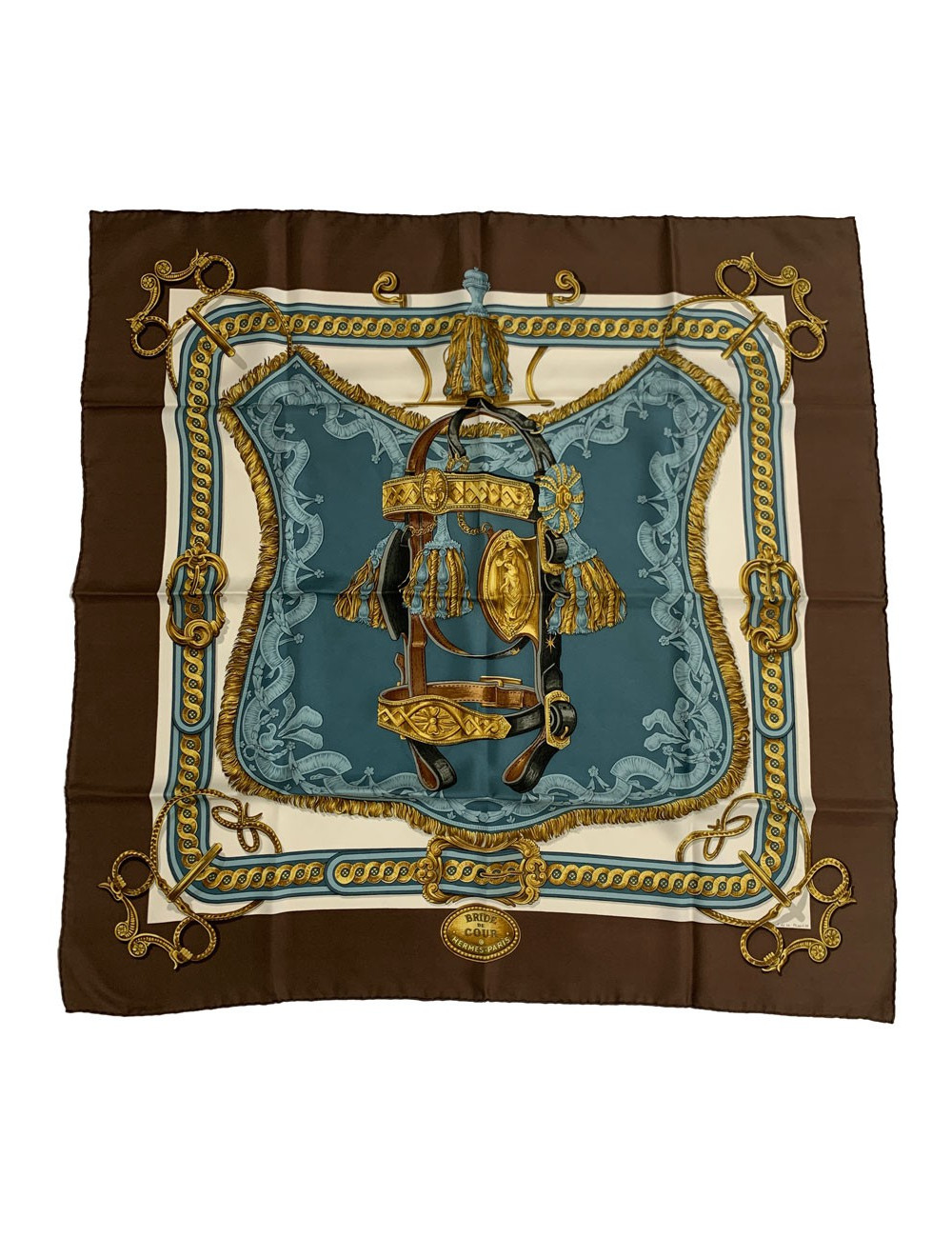 Carré 90 x 90 HERMES soie 100% "Bride de Cour"