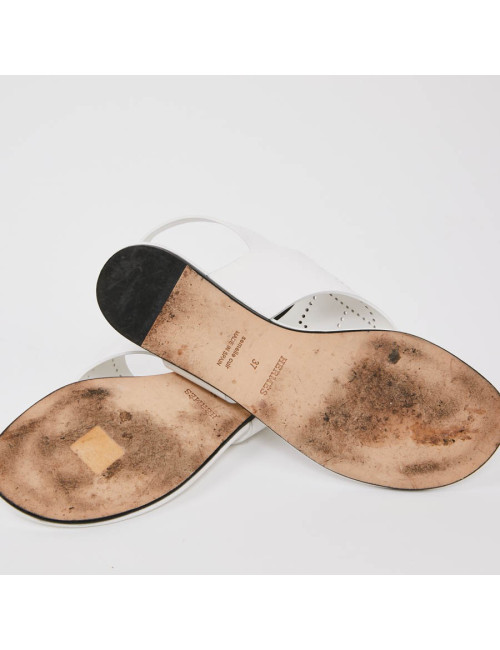 Sandales HERMES KOLA T37 cuir blanc perforé