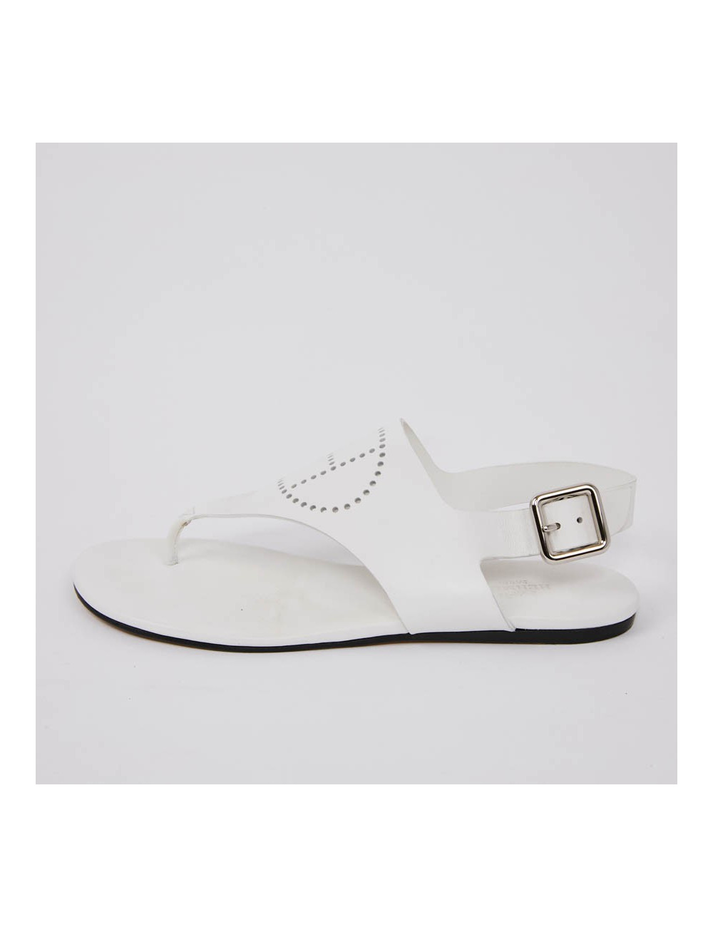 Sandales HERMES KOLA T37 cuir blanc perforé
