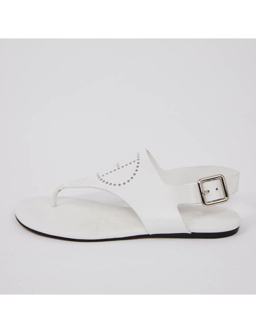 Sandales HERMES KOLA T37 cuir blanc perforé
