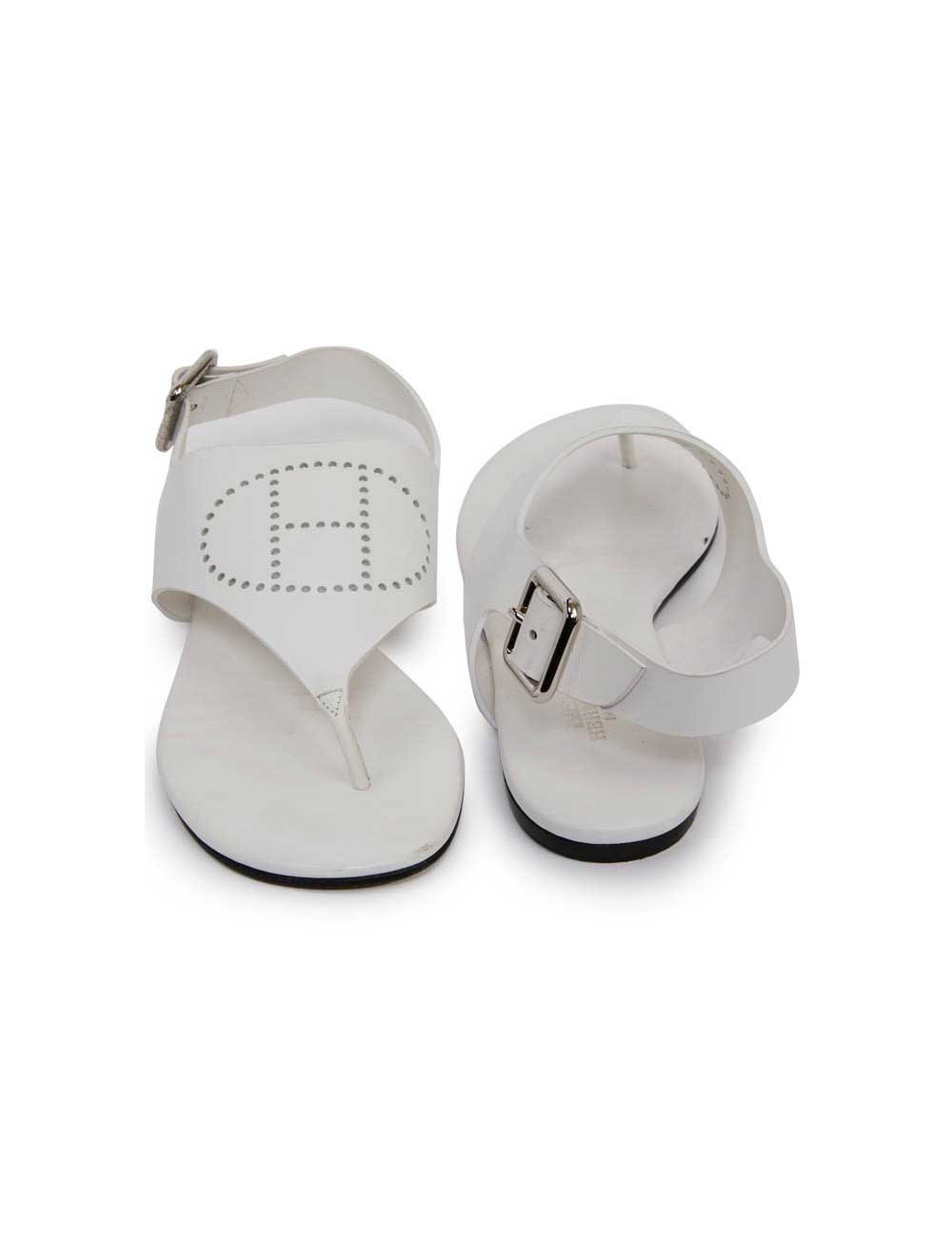 Sandales HERMES KOLA T37 cuir blanc perforé