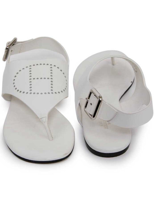 Sandales HERMES KOLA T37 cuir blanc perforé