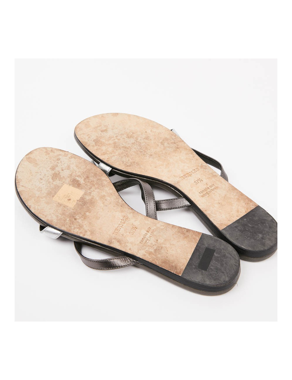 Sandales HERMES T37,5 cuir vert et argent