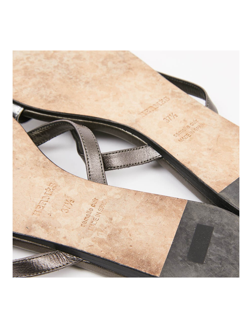 Sandales HERMES Corfou T37,5 cuir vert et argent