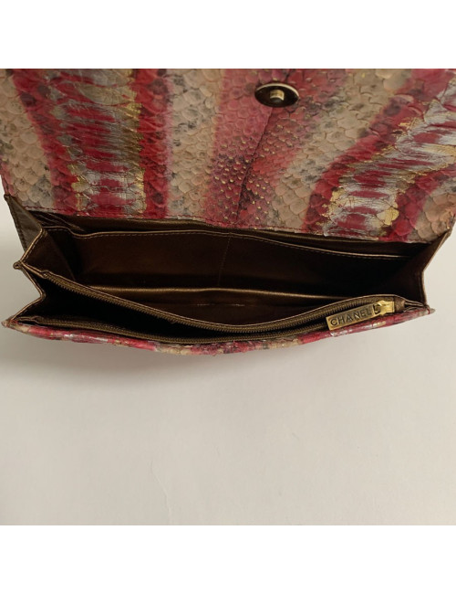 Pochette CHANEL python beige rose rouge
