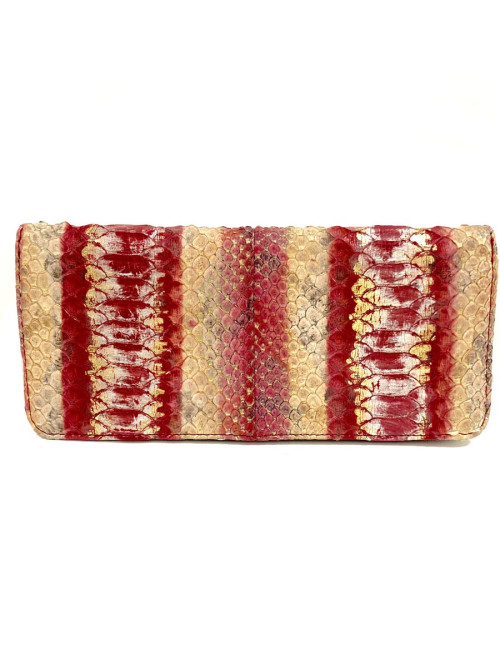 Pochette CHANEL python beige rose rouge