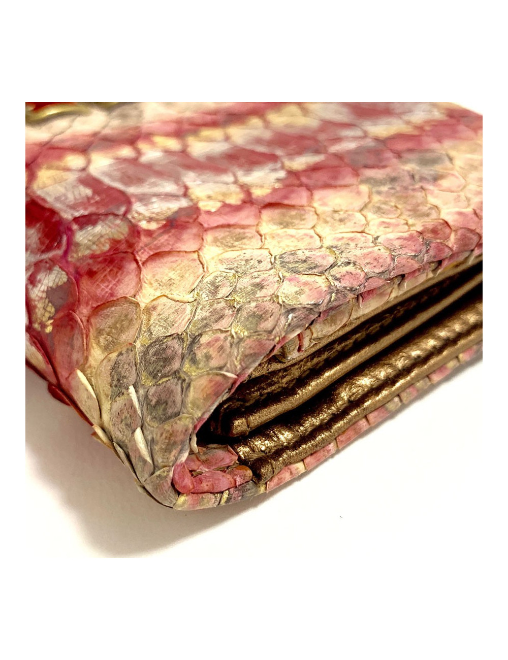 Pochette CHANEL python beige rose rouge