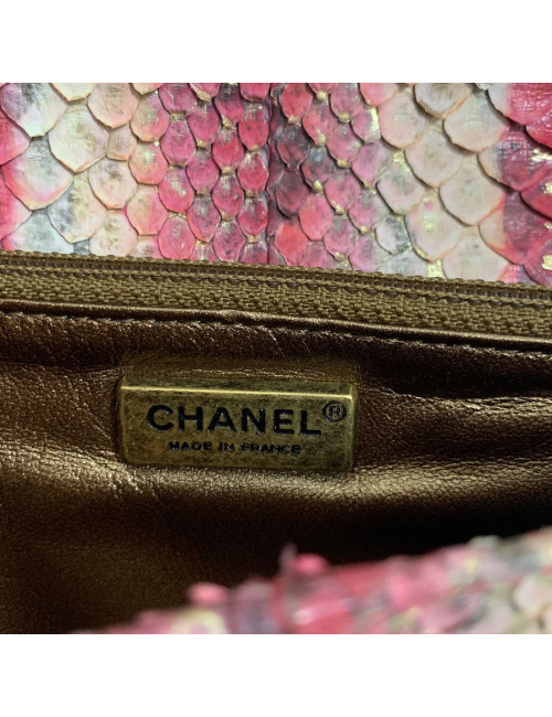 Pochette CHANEL python beige rose rouge