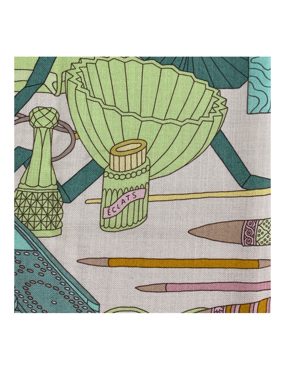 Châle HERMES "Les trésors  d'un artis" vert et vieux rose