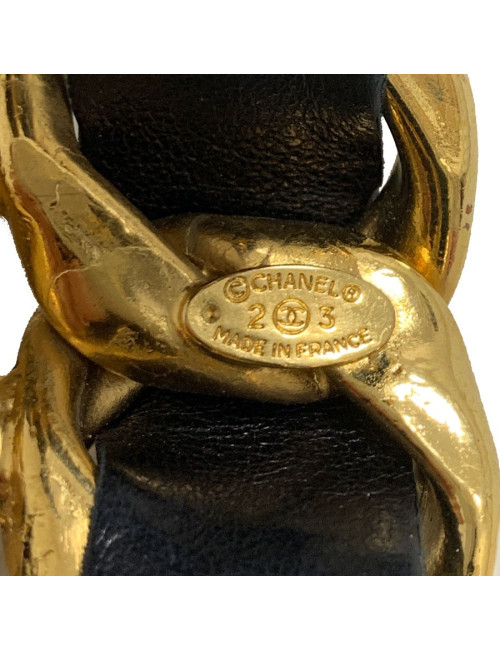 Manchette collector CHANEL cuir noir et métal
