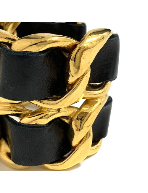 Manchette collector CHANEL cuir noir et métal