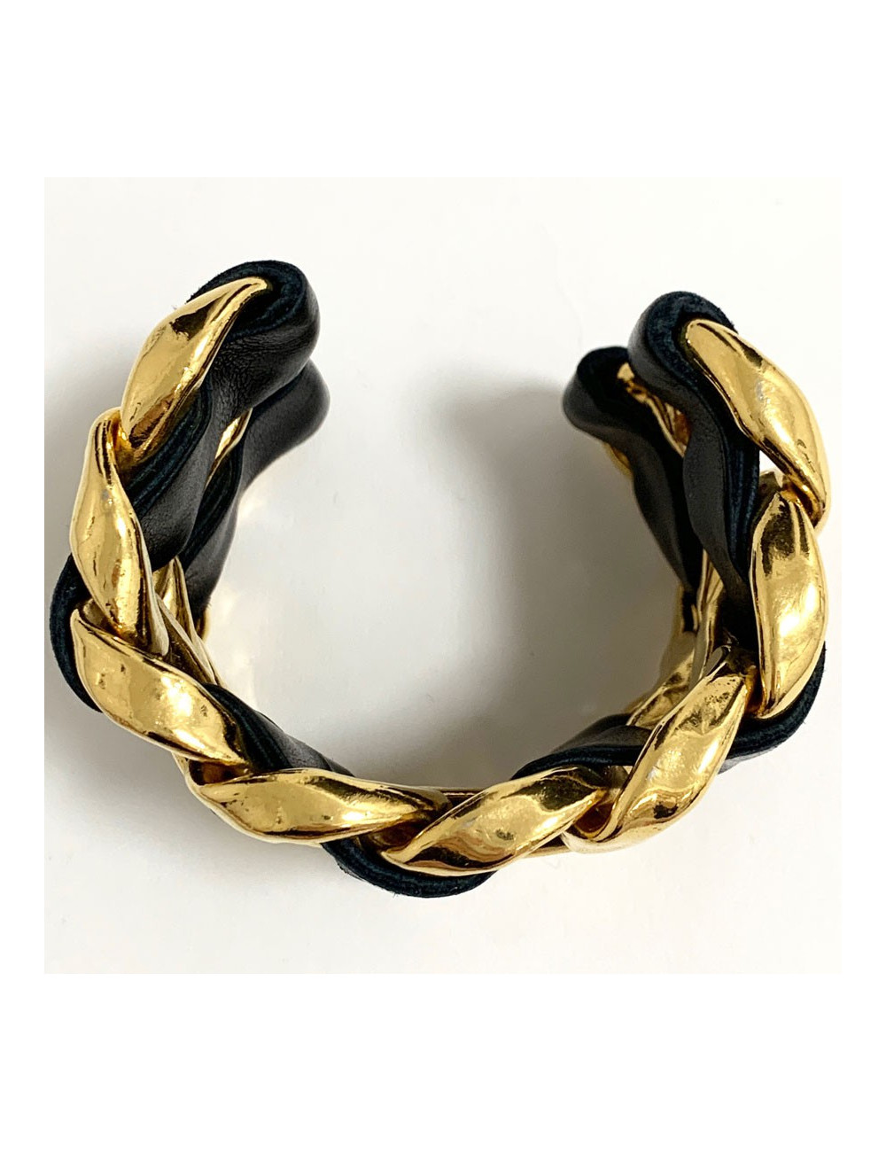 Manchette collector CHANEL cuir noir et métal