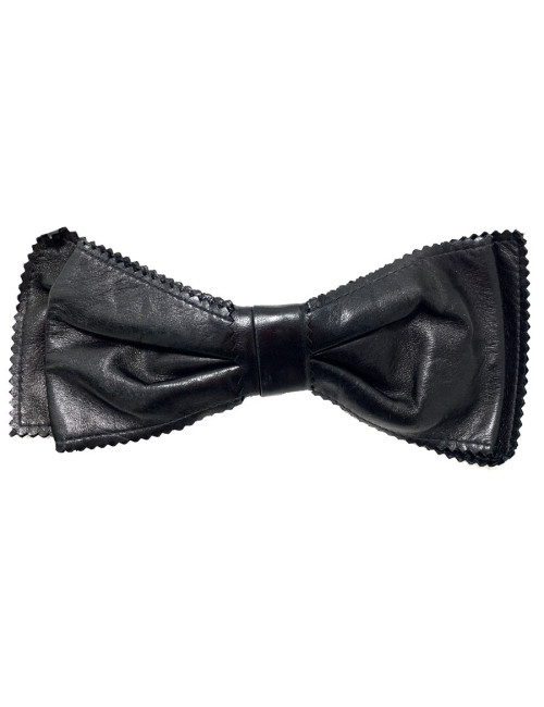 Barette CHANEL noeud cuir noir