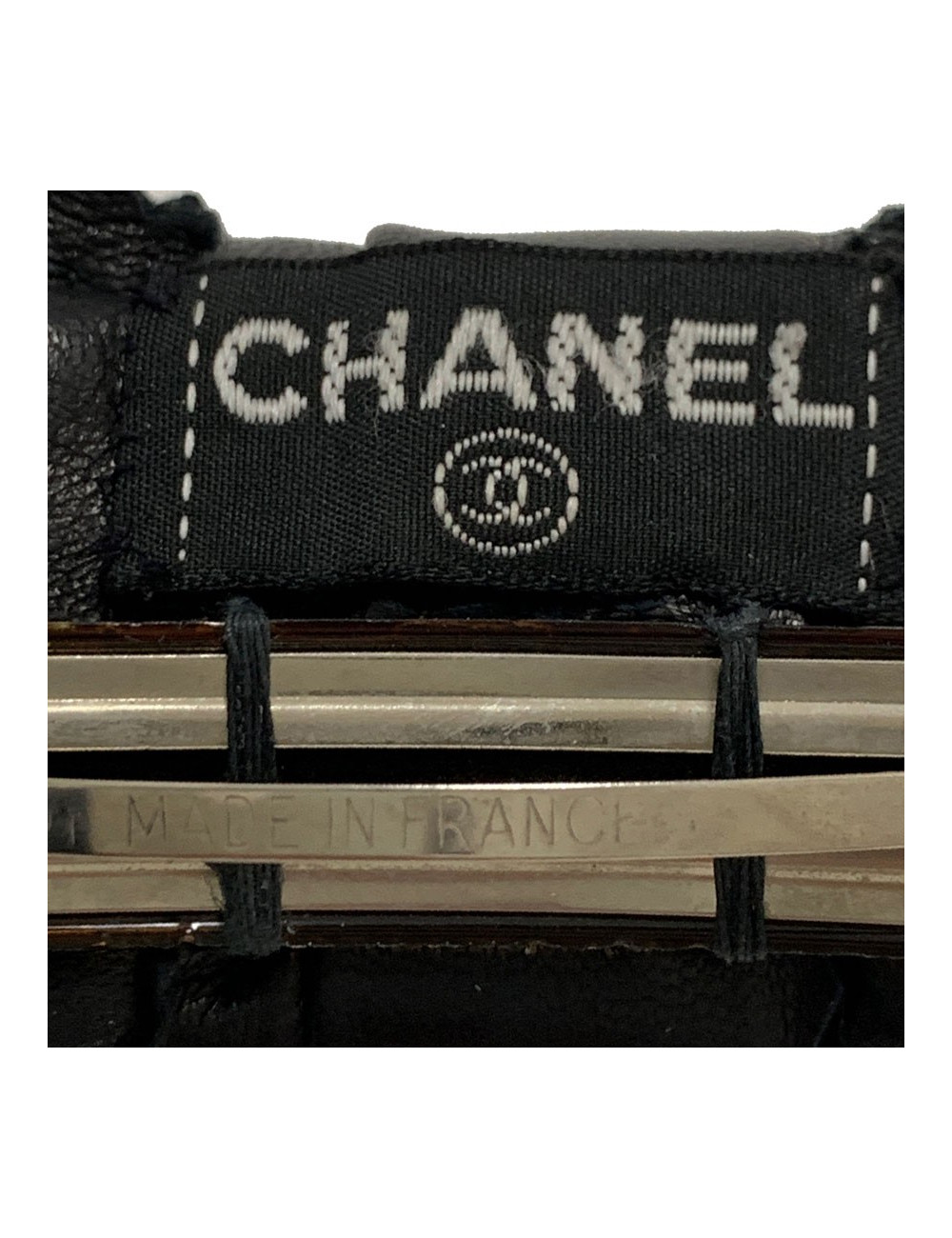 Barette CHANEL noeud cuir noir