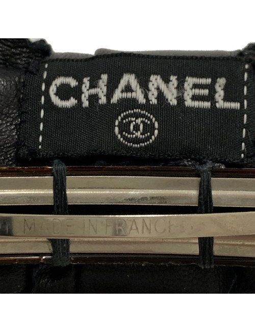 Barette CHANEL noeud cuir noir