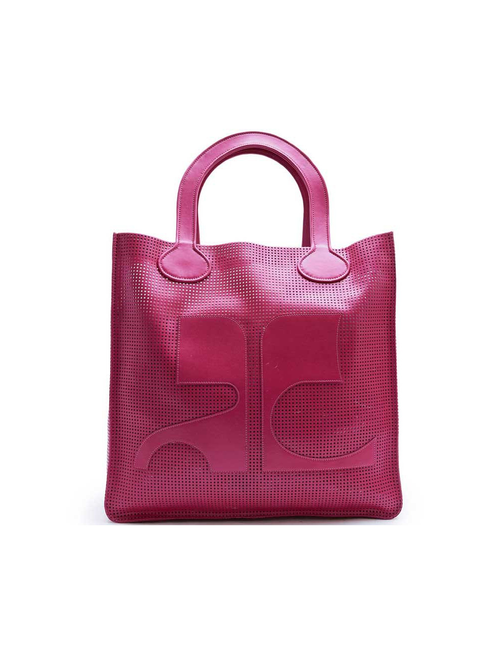 COURREGES large tote bag in perforated pink leather