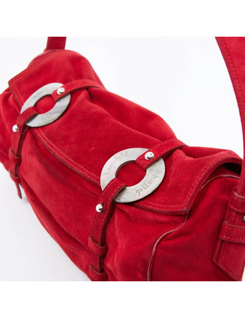 Sac LAGERFELD en veau velours rouge 