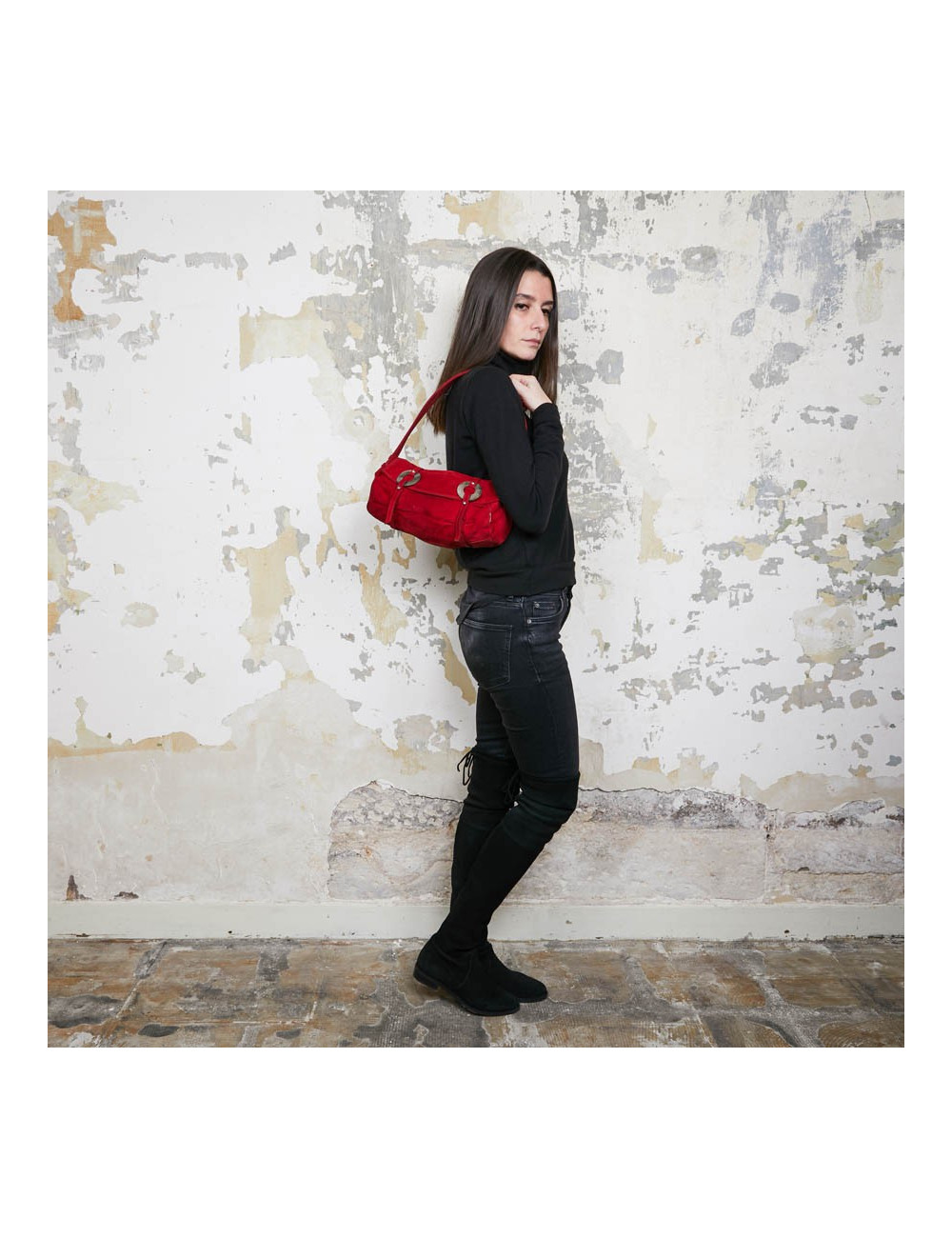 Sac LAGERFELD en veau velours rouge 