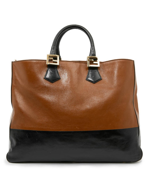 Cabas FENDI bicolore en cuir marron et noir 