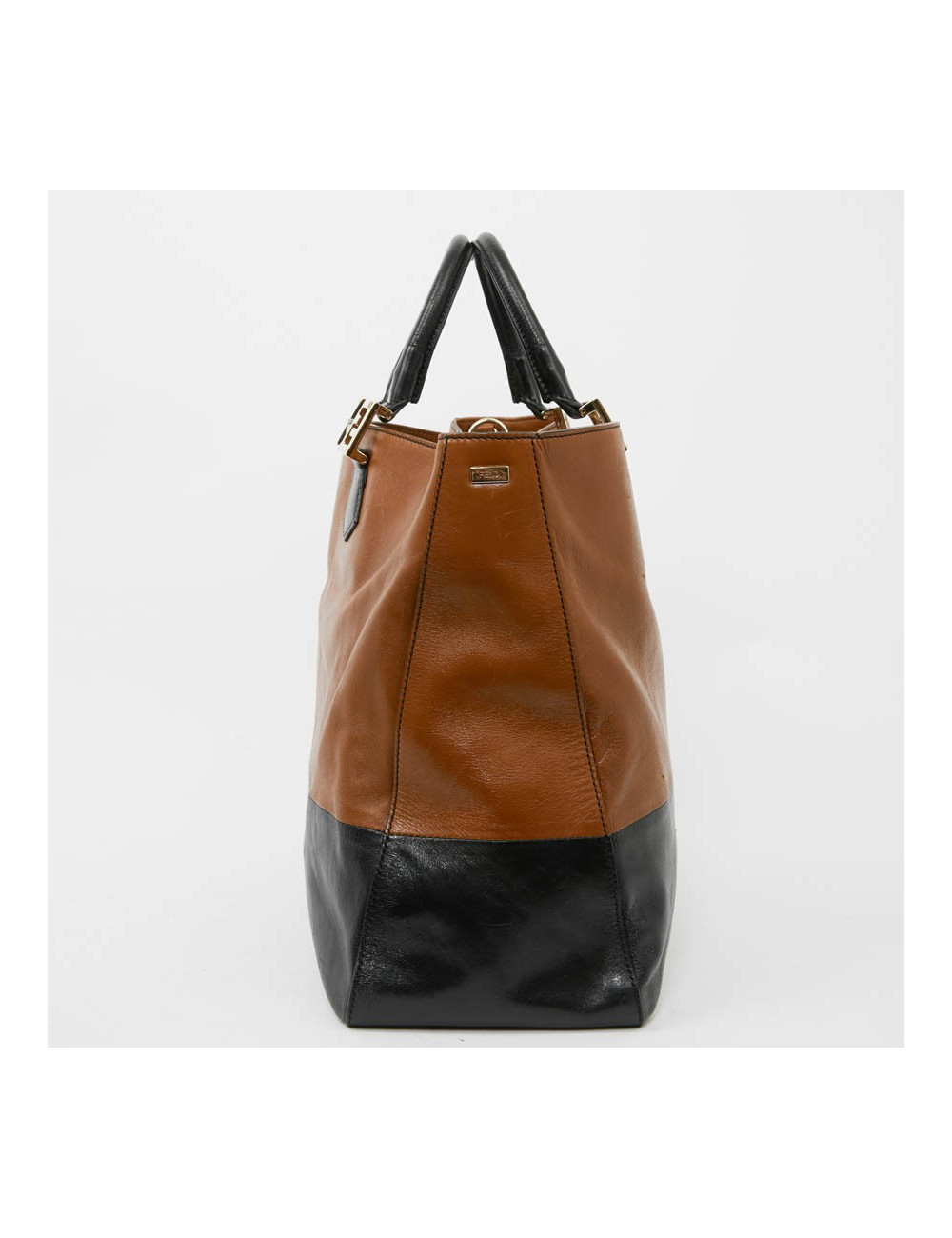 Cabas FENDI bicolore en cuir marron et noir 