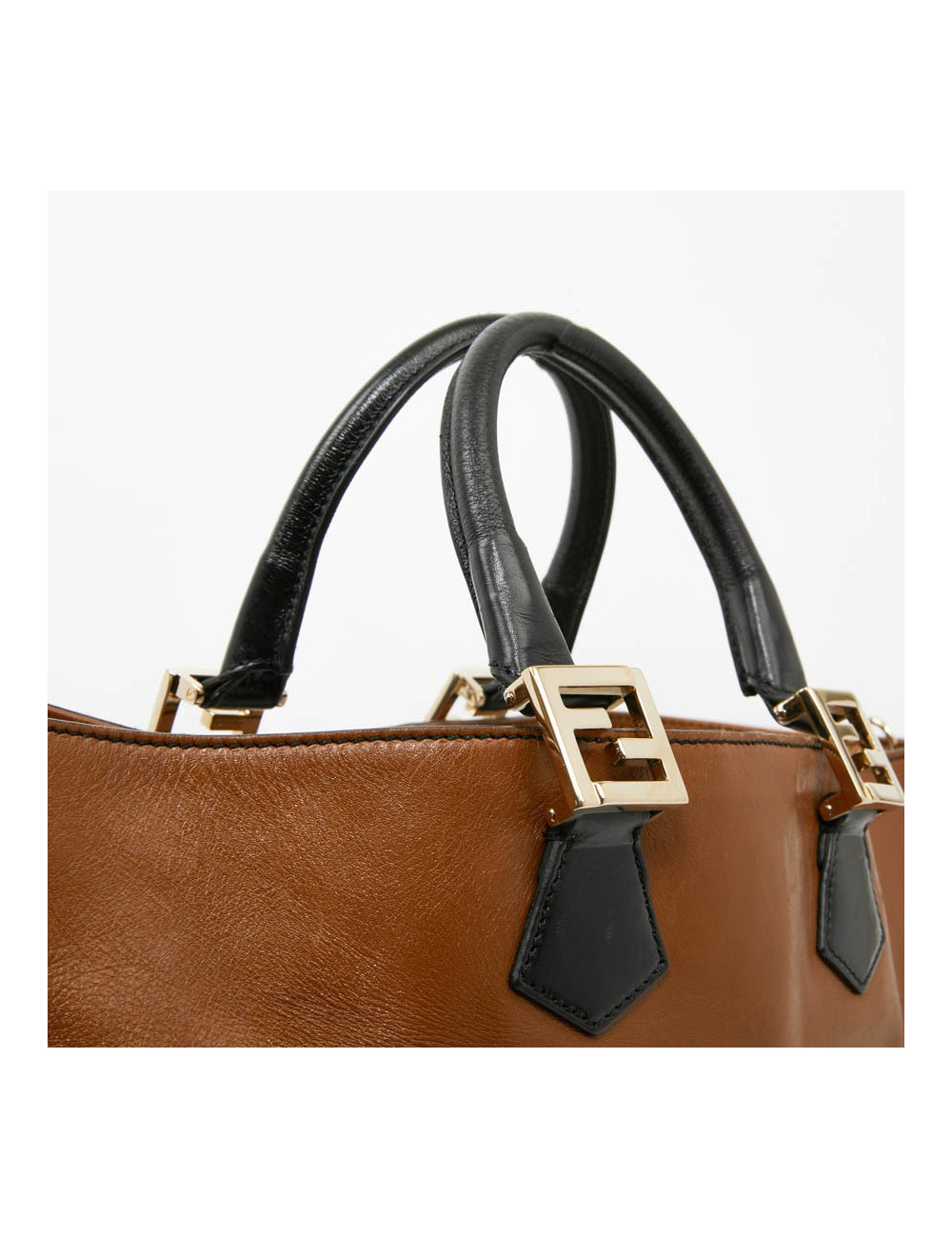 Cabas FENDI bicolore en cuir marron et noir 