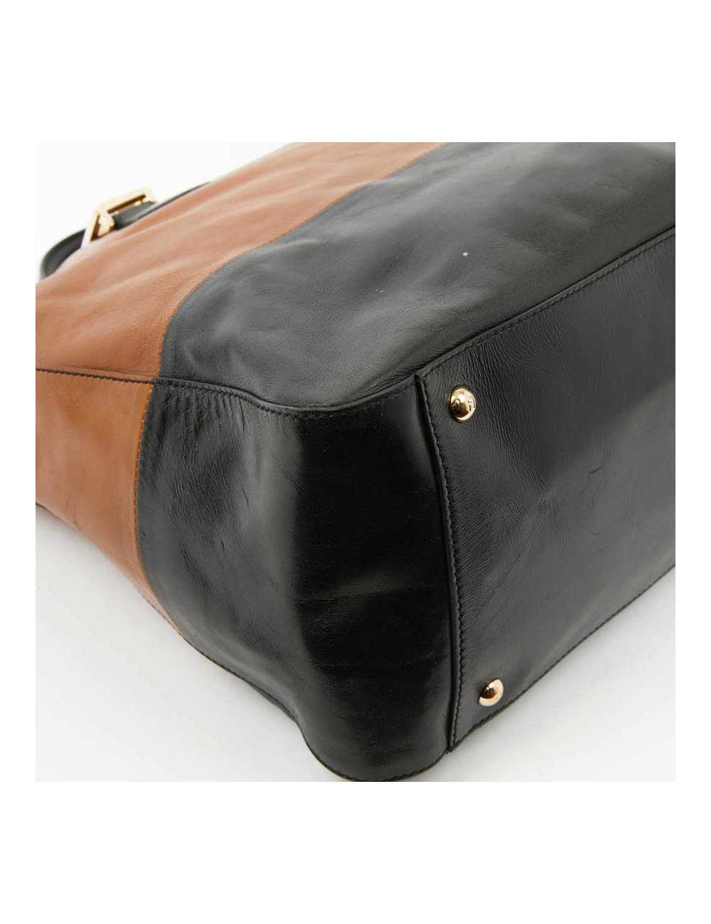 Cabas FENDI bicolore en cuir marron et noir 