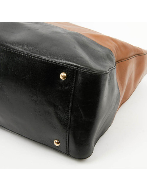 Cabas FENDI bicolore en cuir marron et noir 