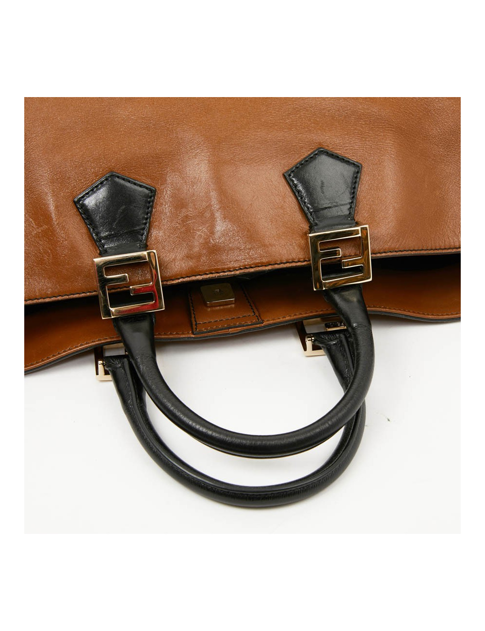 Cabas FENDI bicolore en cuir marron et noir 