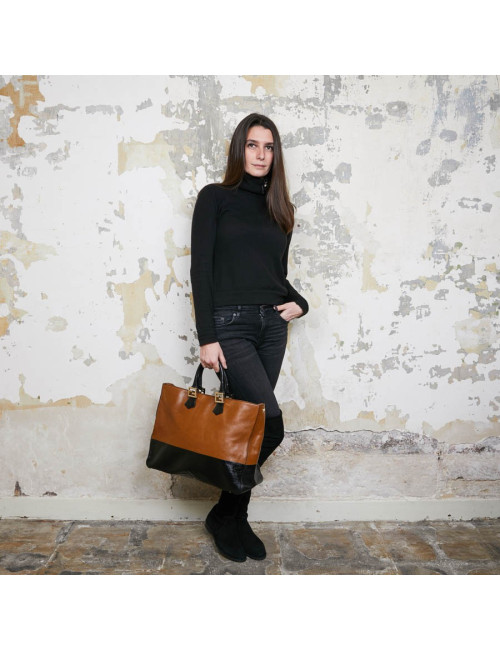Cabas FENDI bicolore en cuir marron et noir 