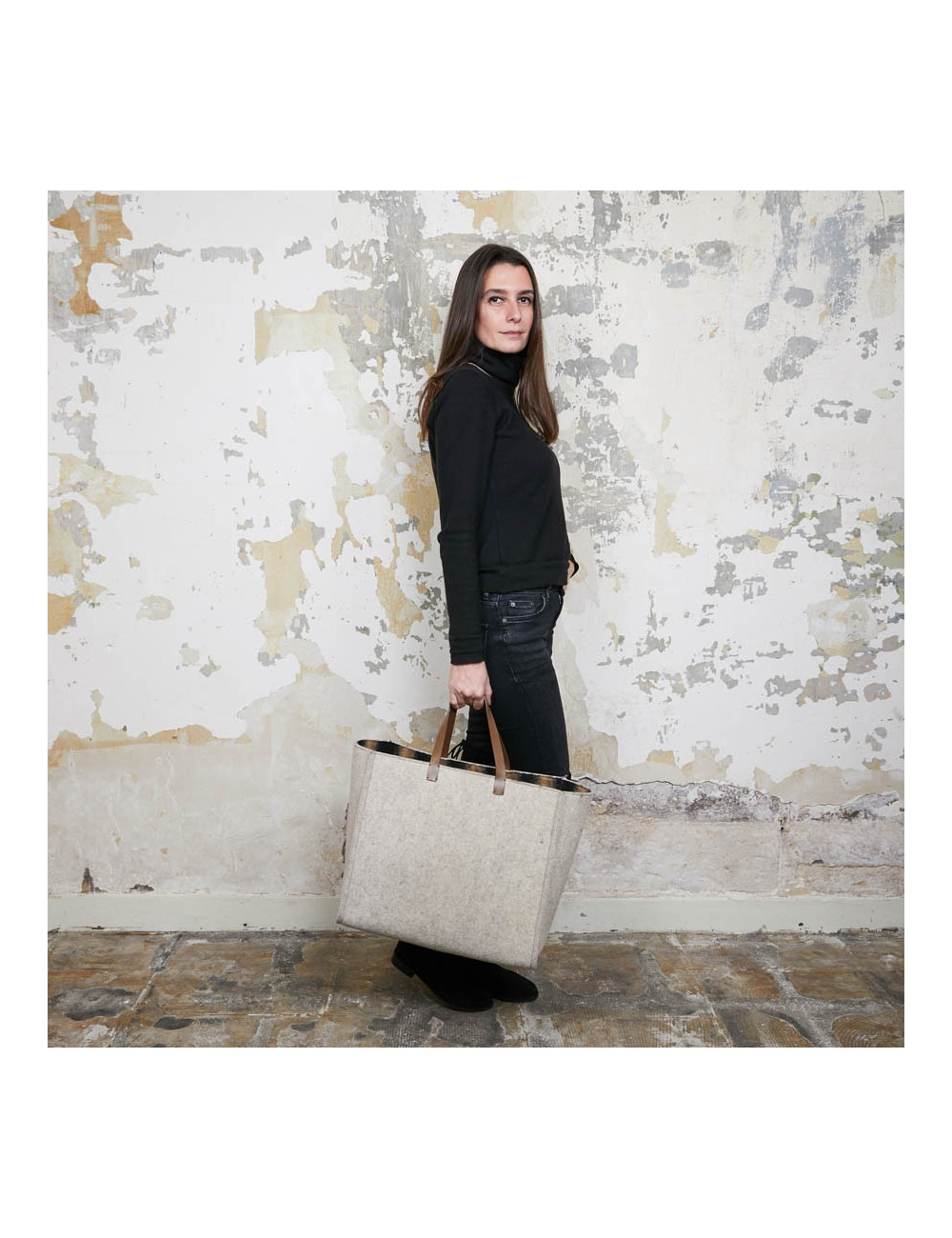 Grand cabas FENDI en laine bouillie beige GM