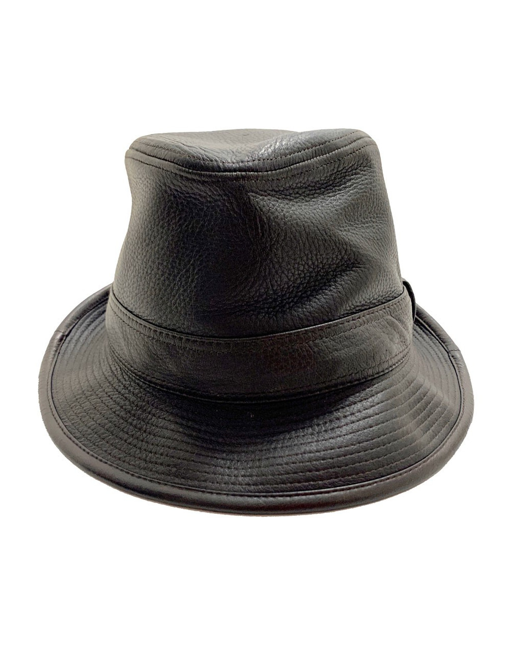 Chapeau HERMES en cuir marron foncé