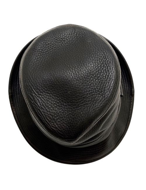 Chapeau HERMES en cuir marron foncé