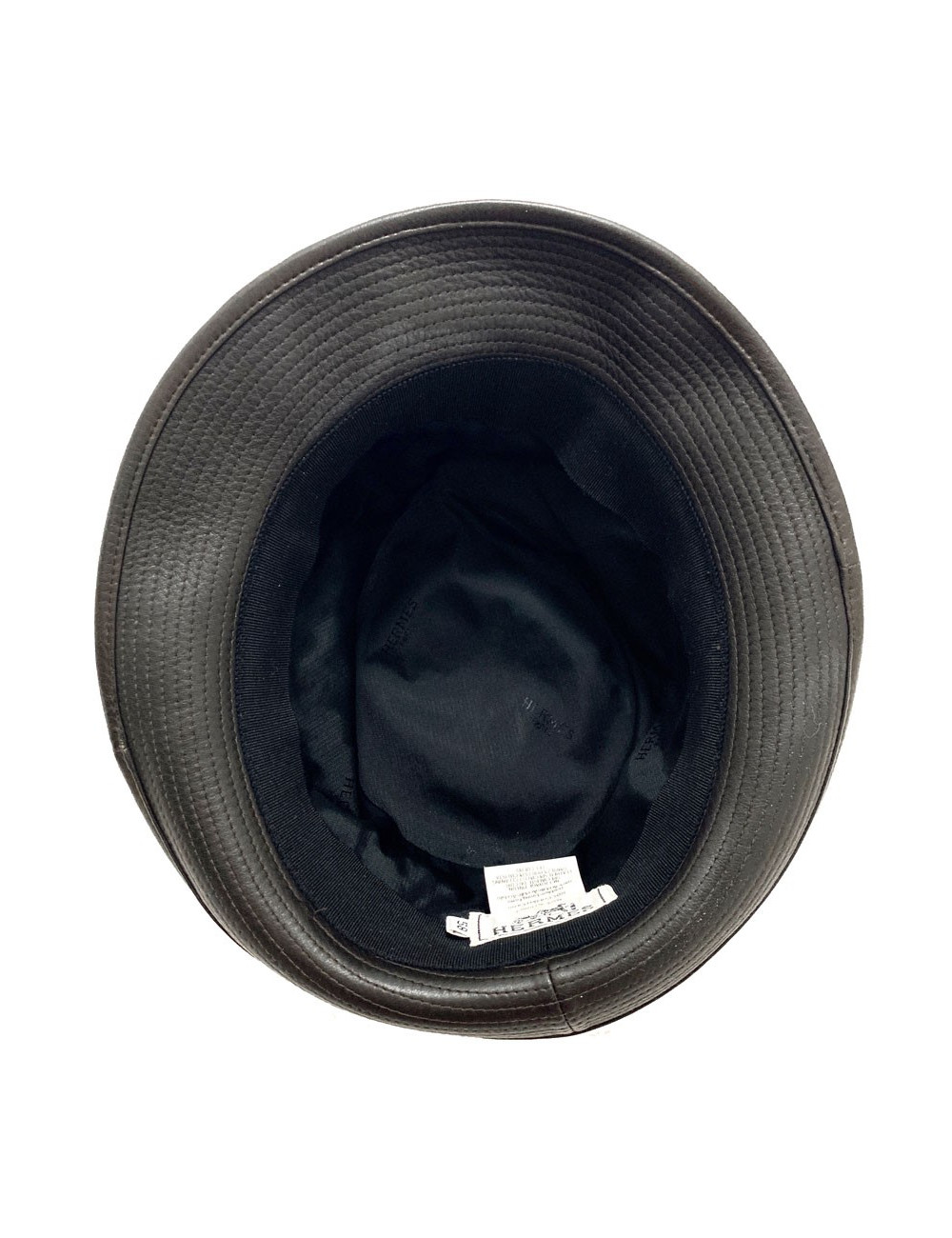 Chapeau HERMES en cuir marron foncé T58