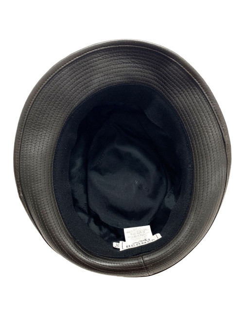 Chapeau HERMES en cuir marron foncé T58