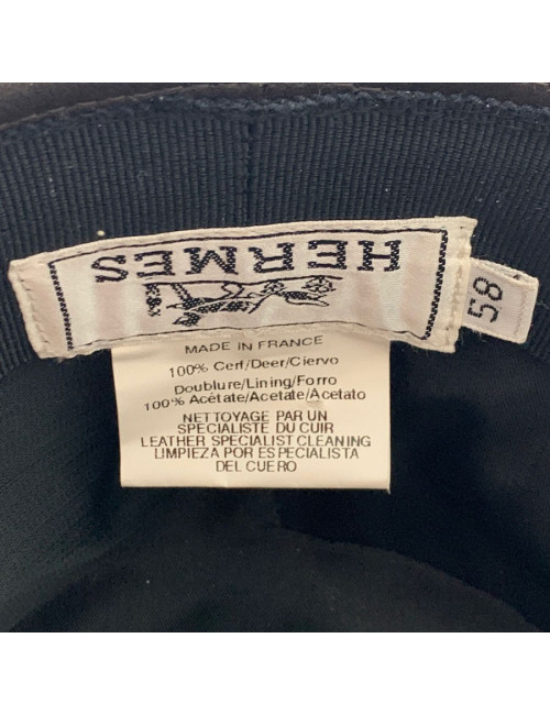 Chapeau HERMES en cuir marron foncé