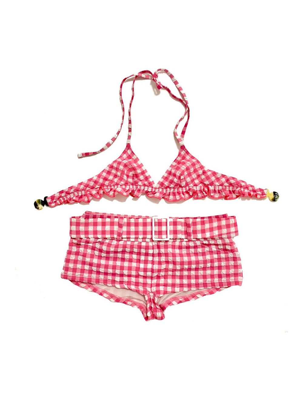 Maillot de bain CHANEL bikini vichy rose et blanc