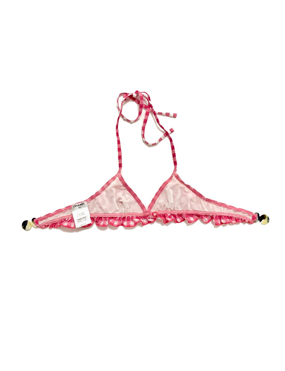 Maillot de bain CHANEL bikini vichy rose et blanc