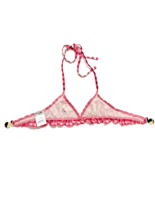 Maillot de bain CHANEL bikini vichy rose et blanc