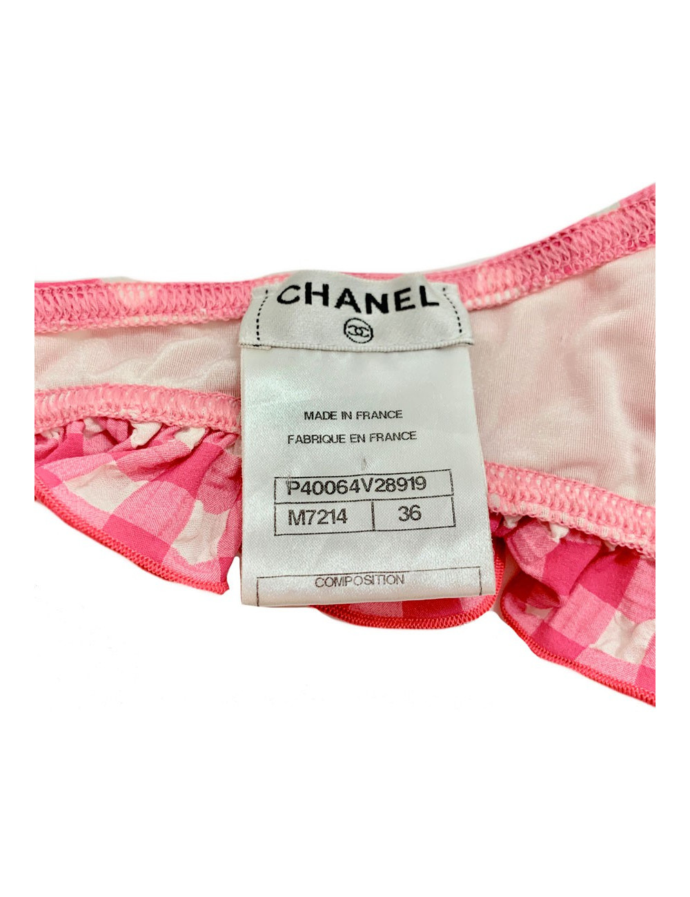 Maillot de bain CHANEL bikini vichy rose et blanc