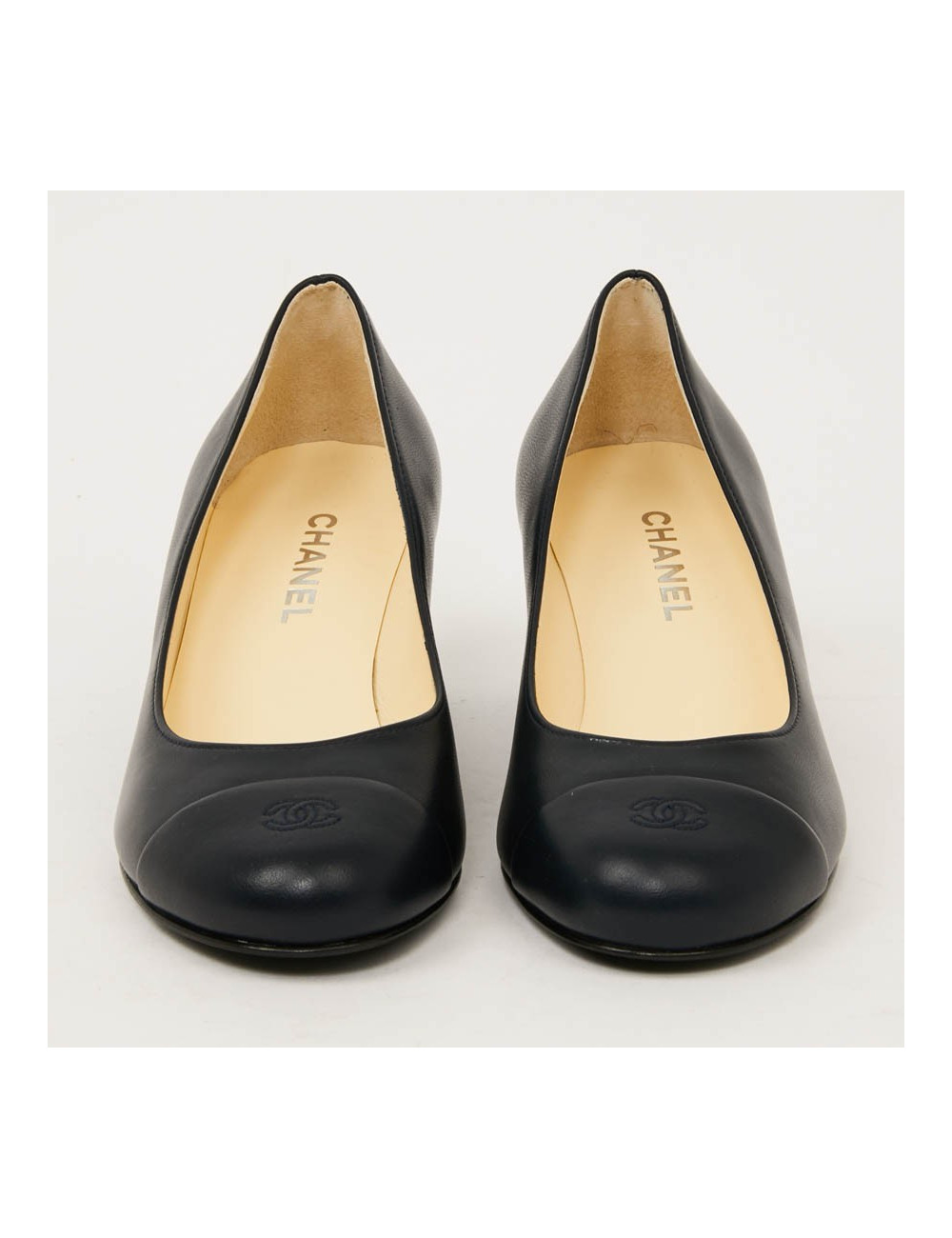 Escarpins T35 CHANEL cuir bleu