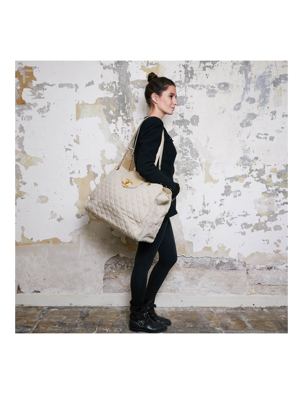 Cabas CHANEL en toile écrue Vintage GM