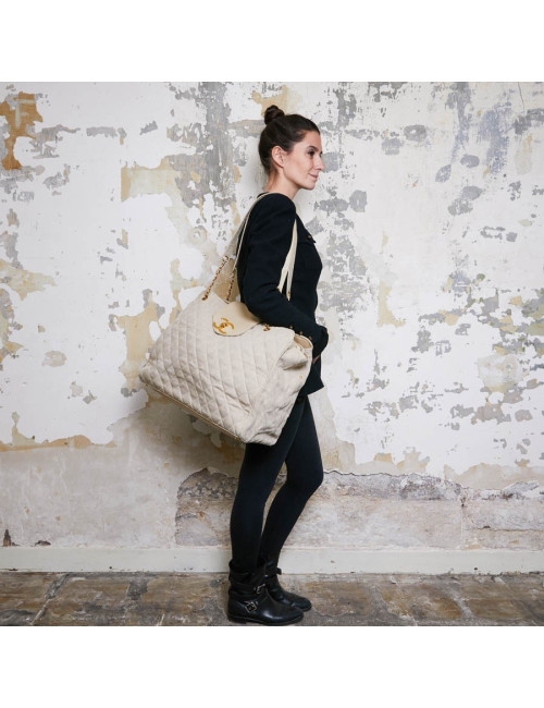 Cabas CHANEL en toile écrue Vintage GM