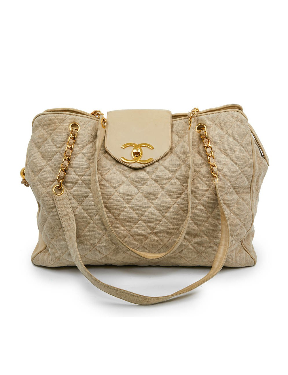 Cabas CHANEL de voyage en toile écrue Vintage GM