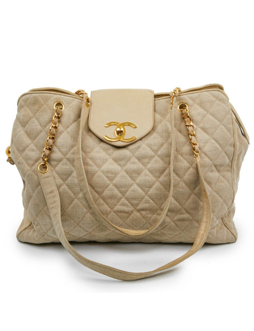 Cabas CHANEL en toile écrue Vintage GM
